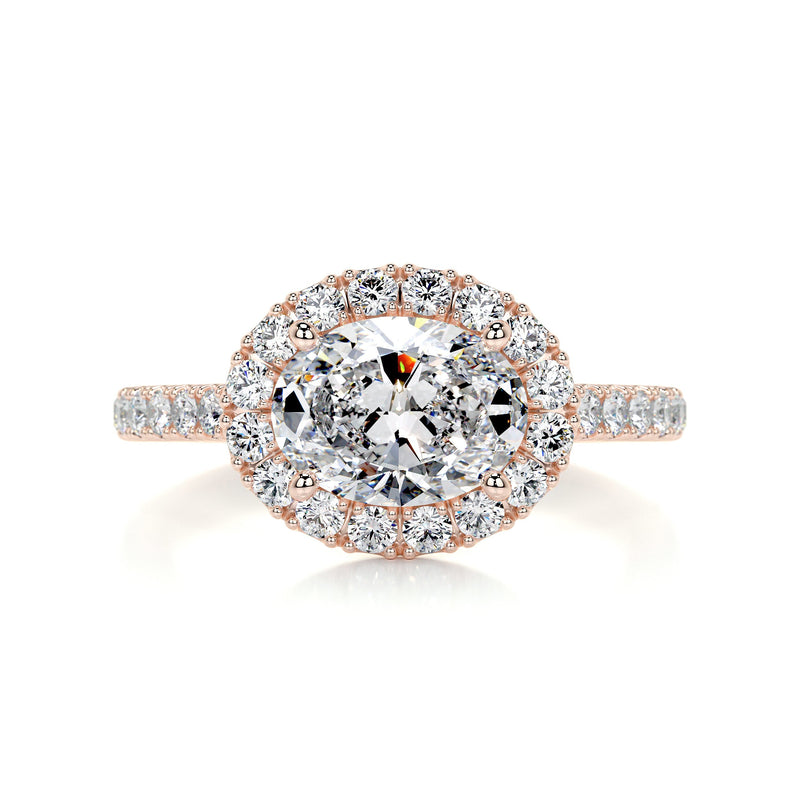 2.05 Oval Cut Diamond Halo East West Engagement Ring