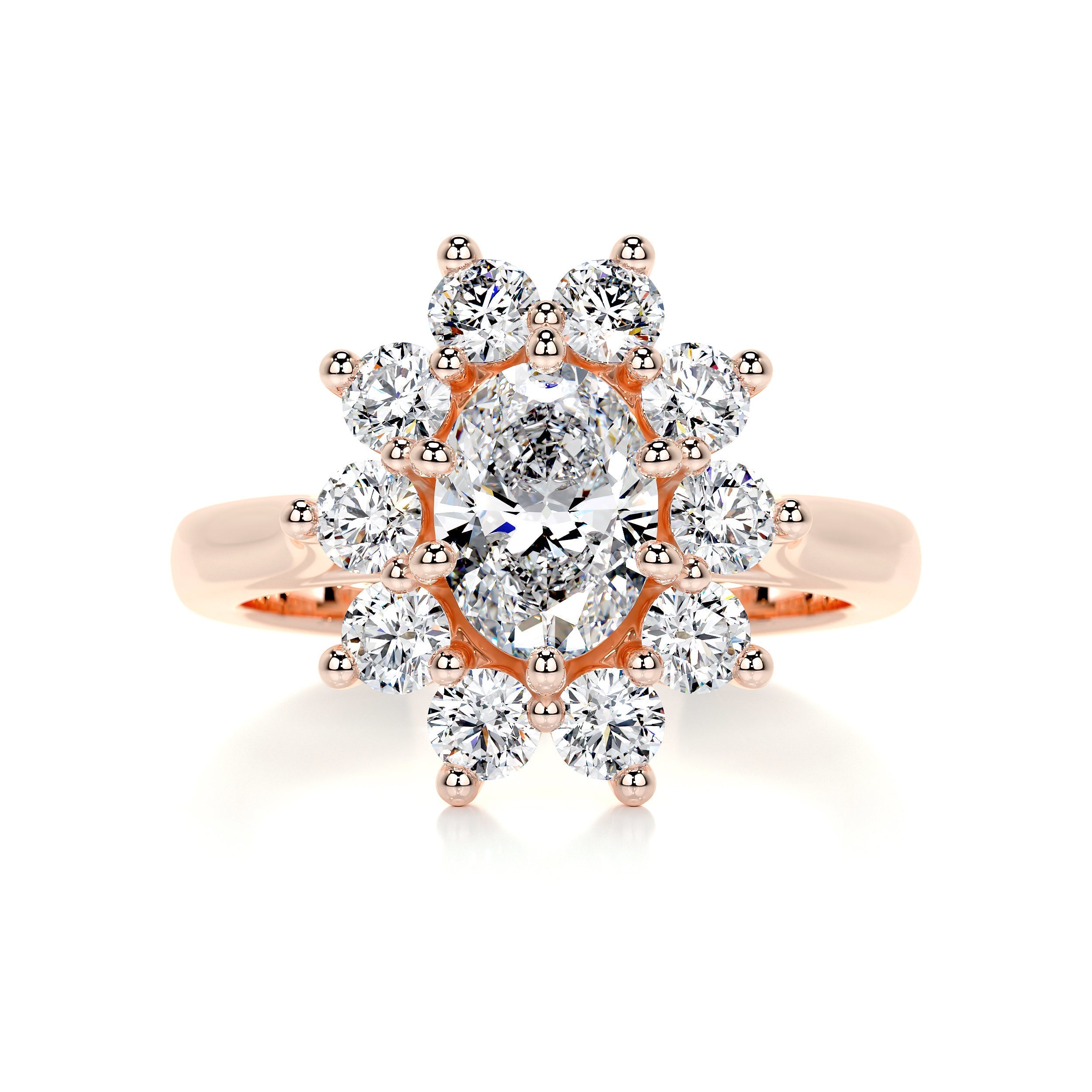 2.92 Carat Oval Sunflower Halo Moissanite Engagement Ring