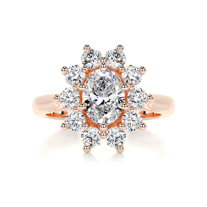 2.92 Carat Oval Sunflower Halo Moissanite Engagement Ring