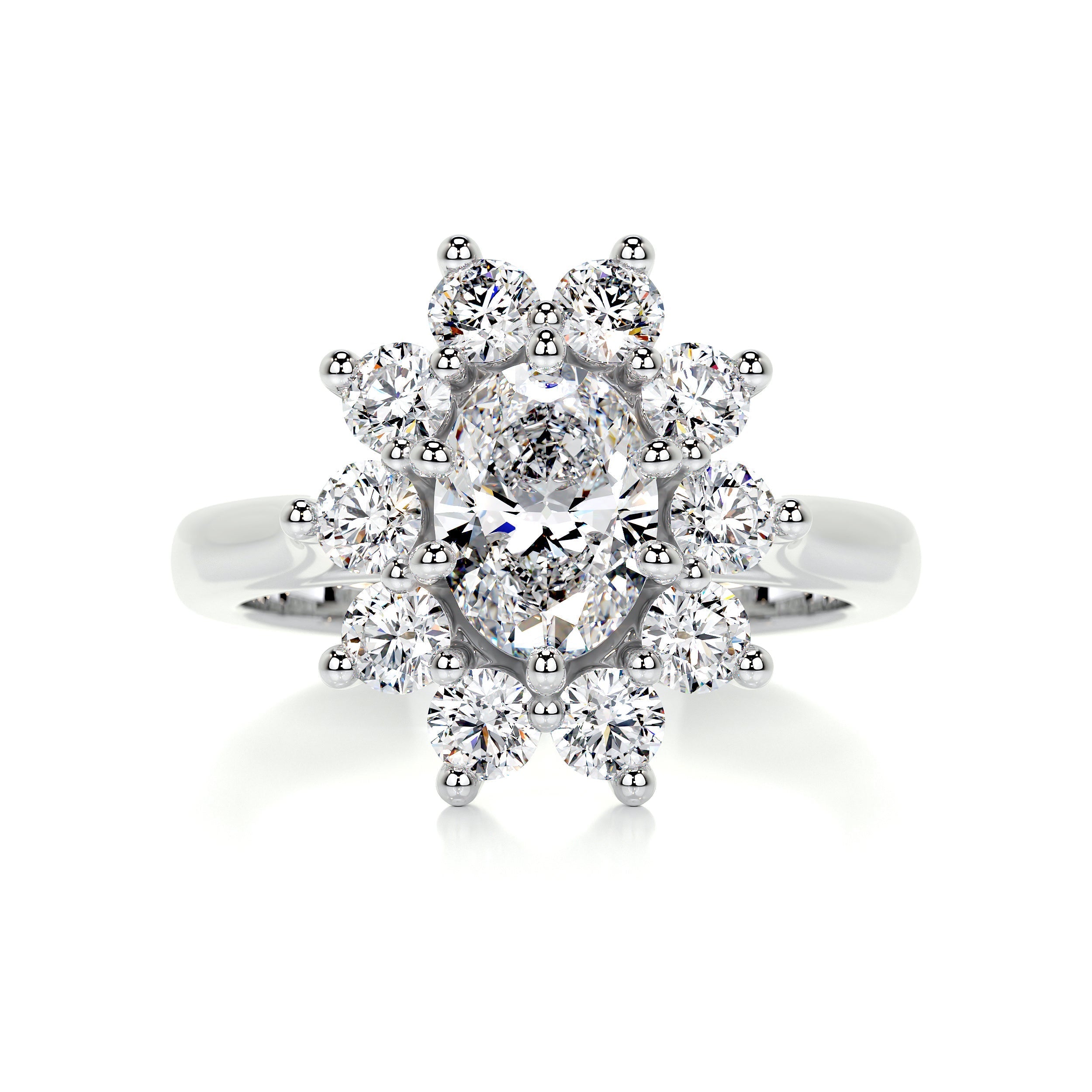2.92 Carat Oval Sunflower Halo Moissanite Engagement Ring