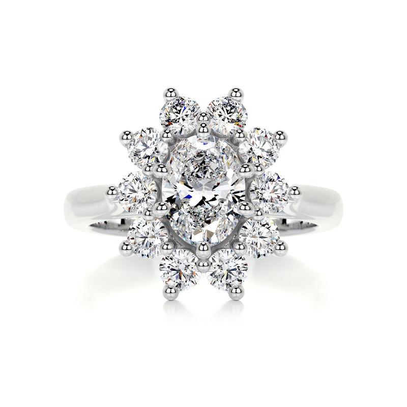 2.92 Carat Oval Sunflower Halo Moissanite Engagement Ring