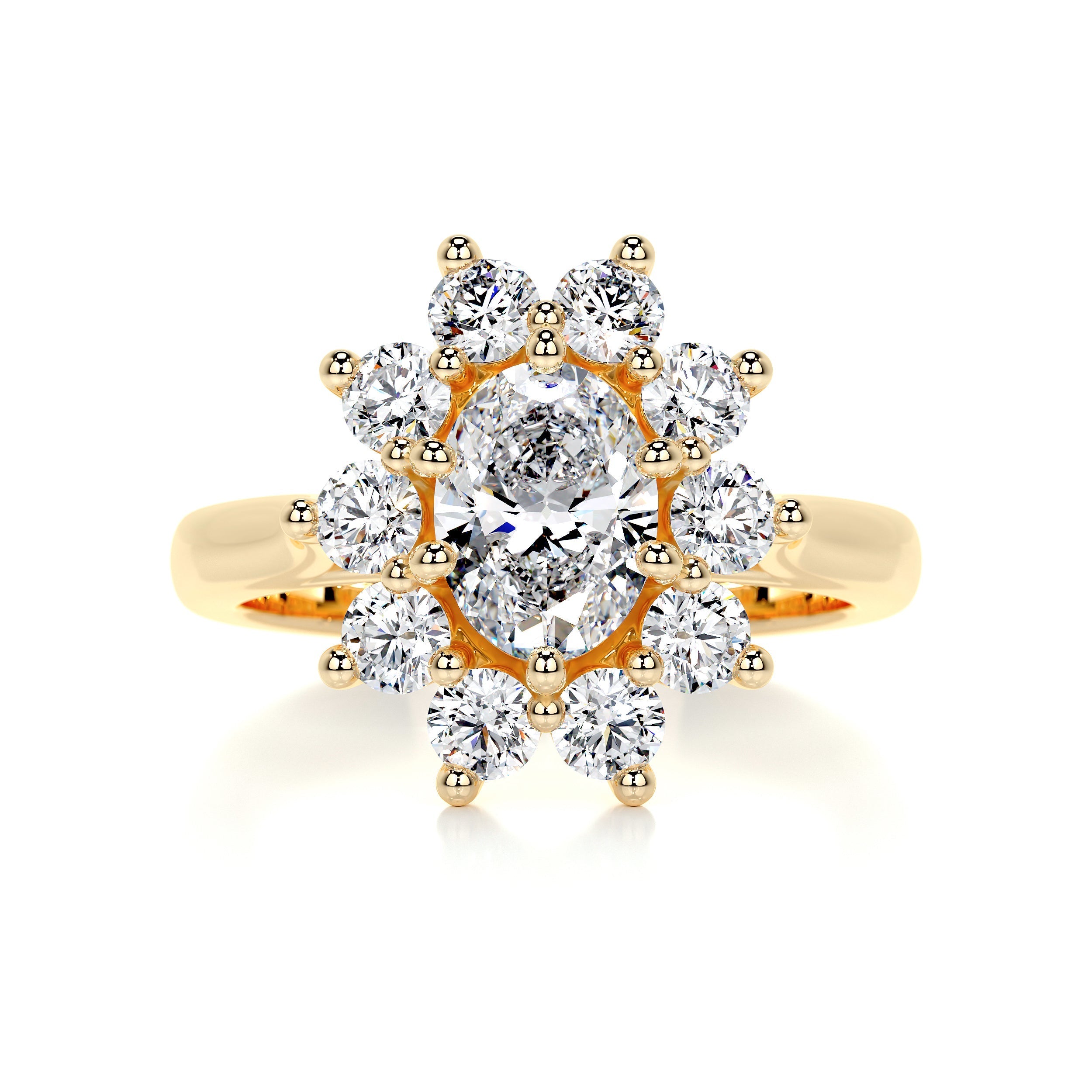 2.92 Carat Oval Sunflower Halo Moissanite Engagement Ring