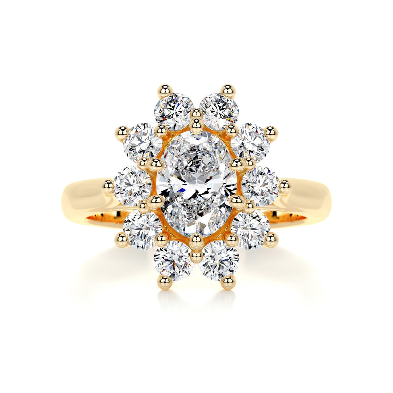 2.92 Carat Oval Sunflower Halo Moissanite Engagement Ring