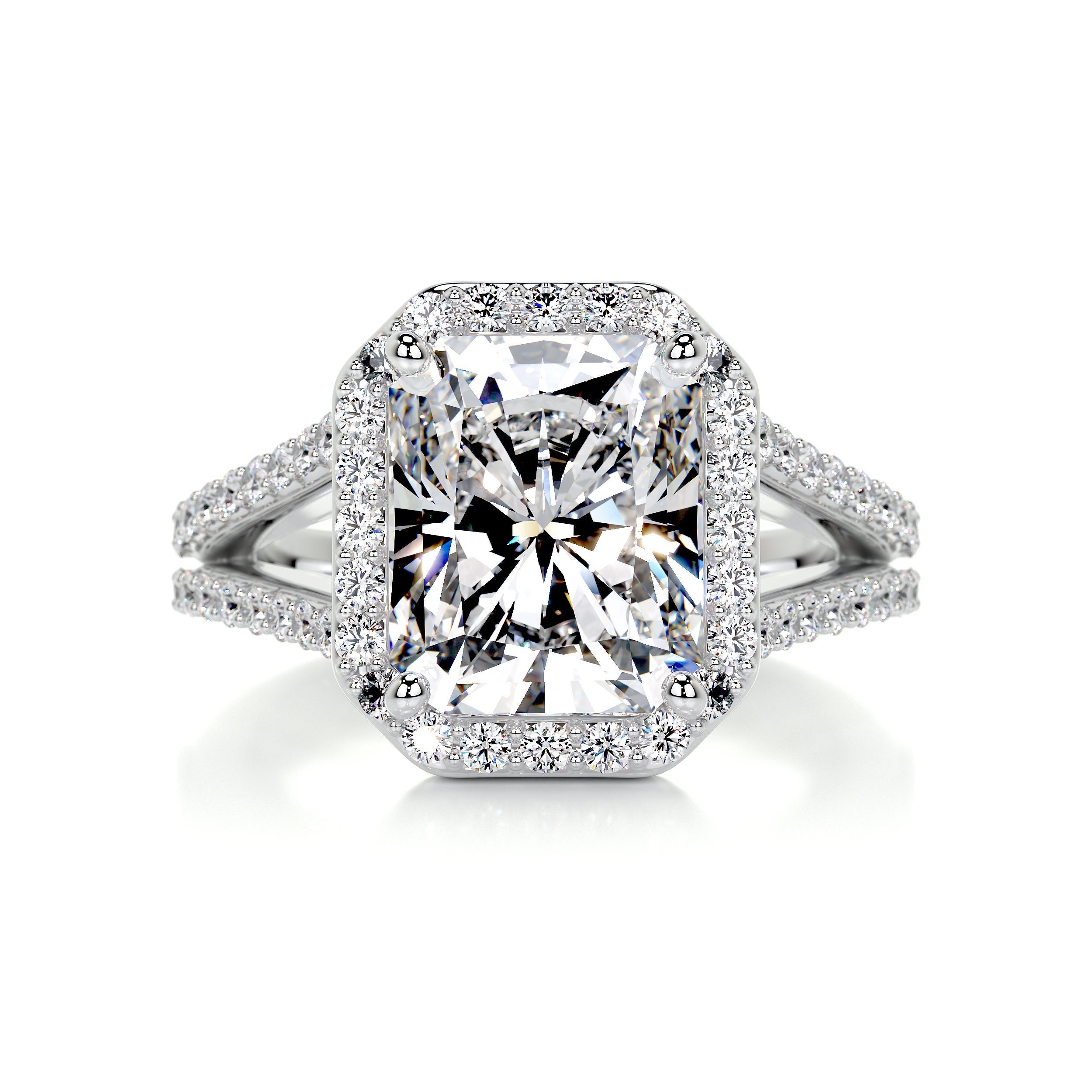 2.90 Radiant Halo Dual Cathedral Moissanite Engagement Ring