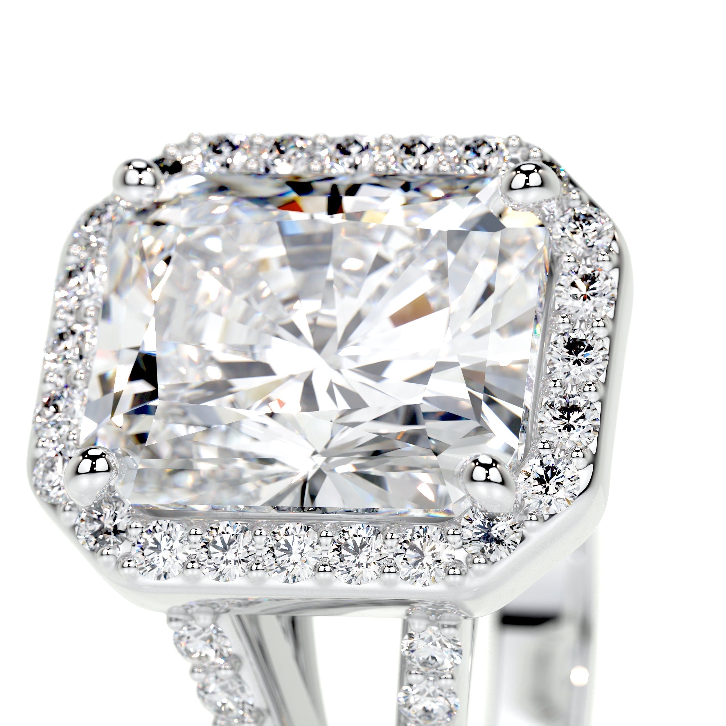3.50 ct Radiant Halo Split Shank Moissanite Engagement Ring