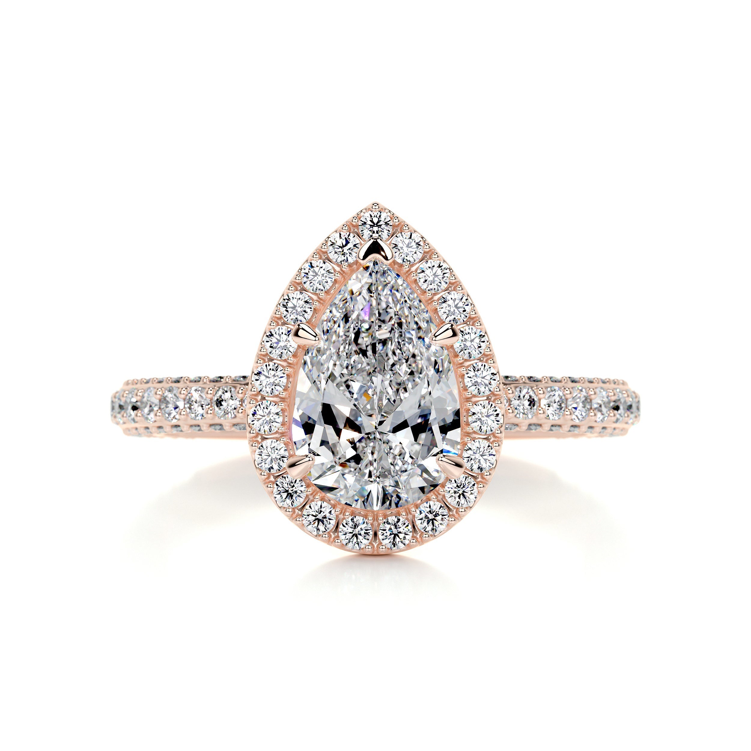 2.3 Carat Pear Halo Triple Pavé Moissanite Engagement Ring