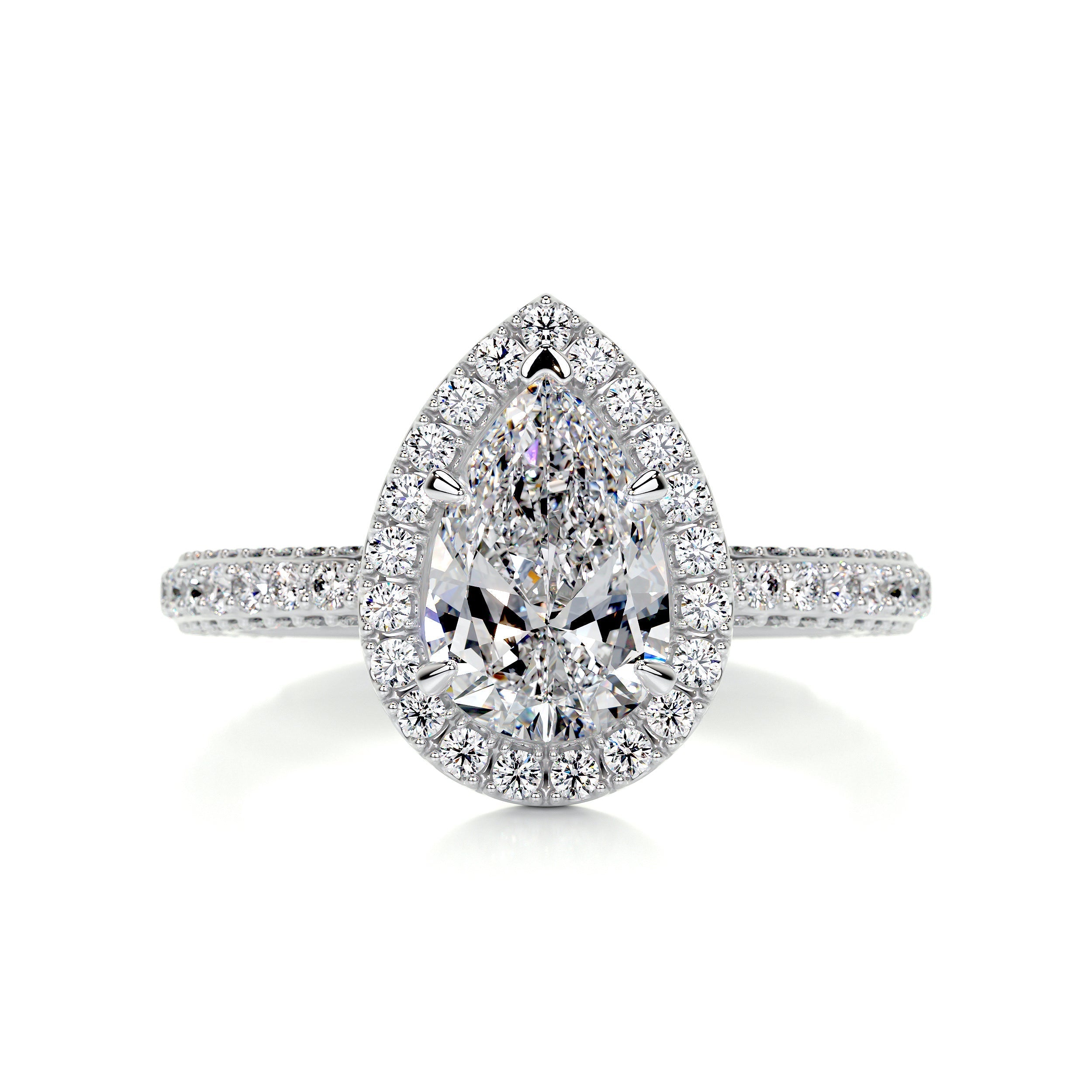 2.3 Carat Pear Halo Triple Pavé Moissanite Engagement Ring
