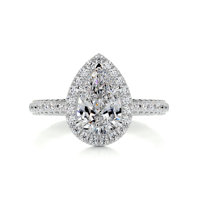 2.3 Carat Pear Halo Triple Pavé Moissanite Engagement Ring