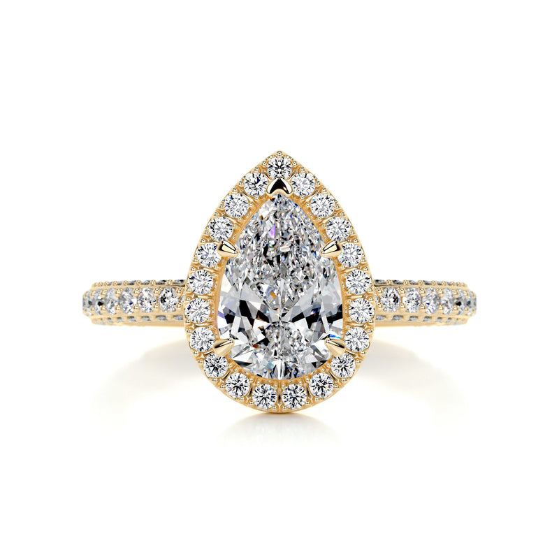 2.3 Carat Pear Halo Triple Pavé Moissanite Engagement Ring