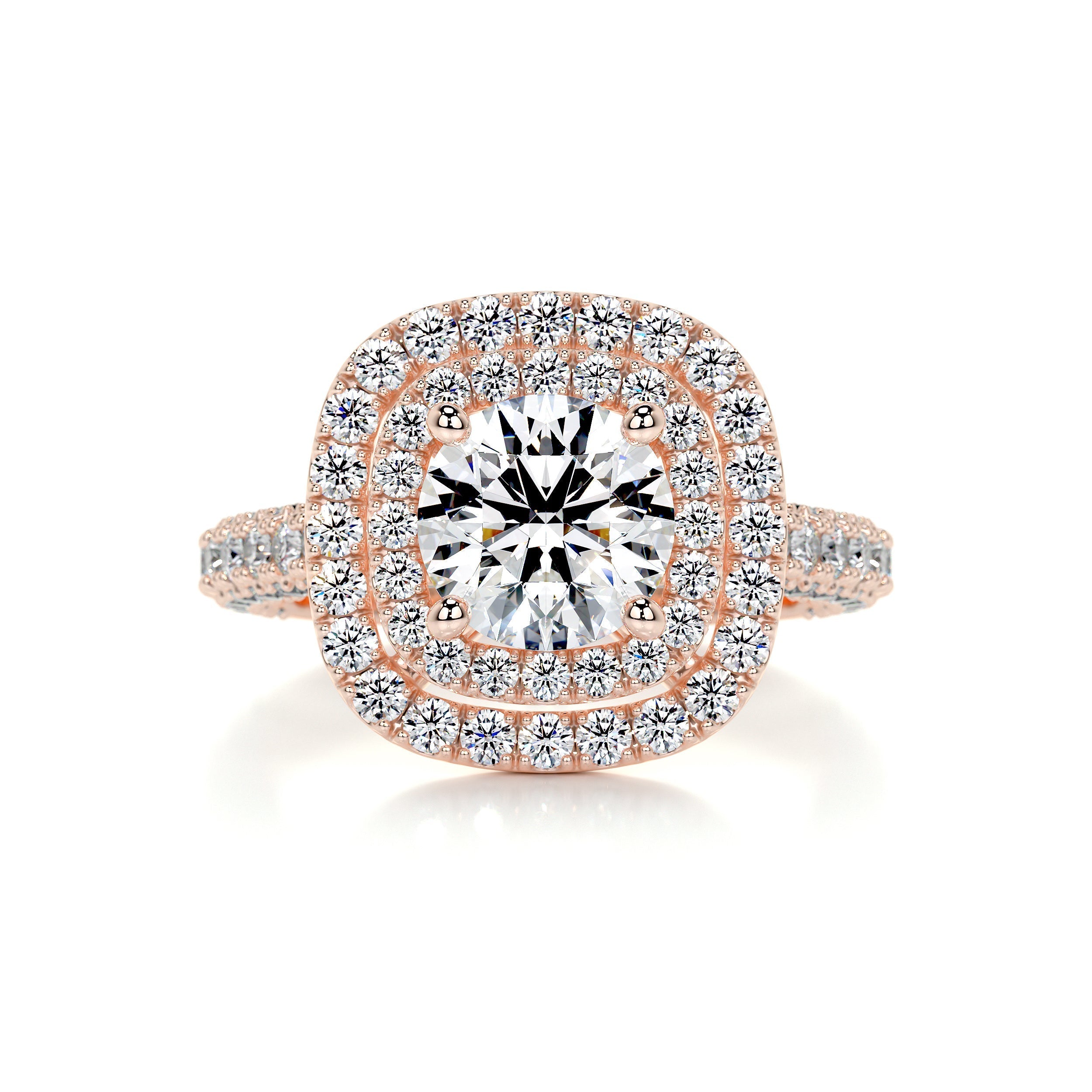 3.05 Carat Round Double Halo Triple Pave Moissanite Engagement Ring