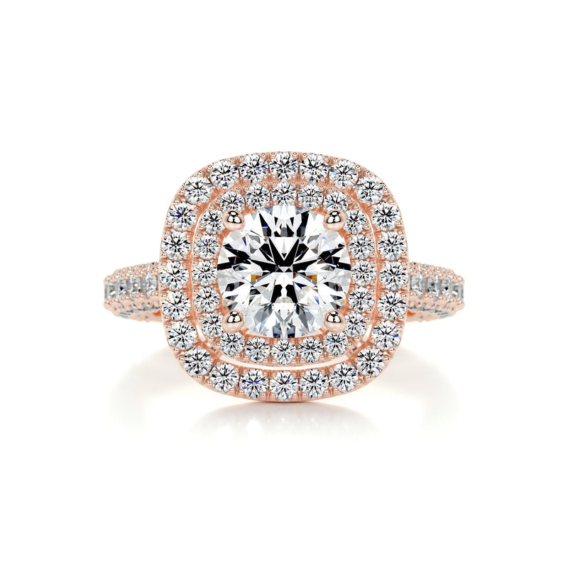 3.05 Carat Round Double Halo Triple Pave Moissanite Engagement Ring