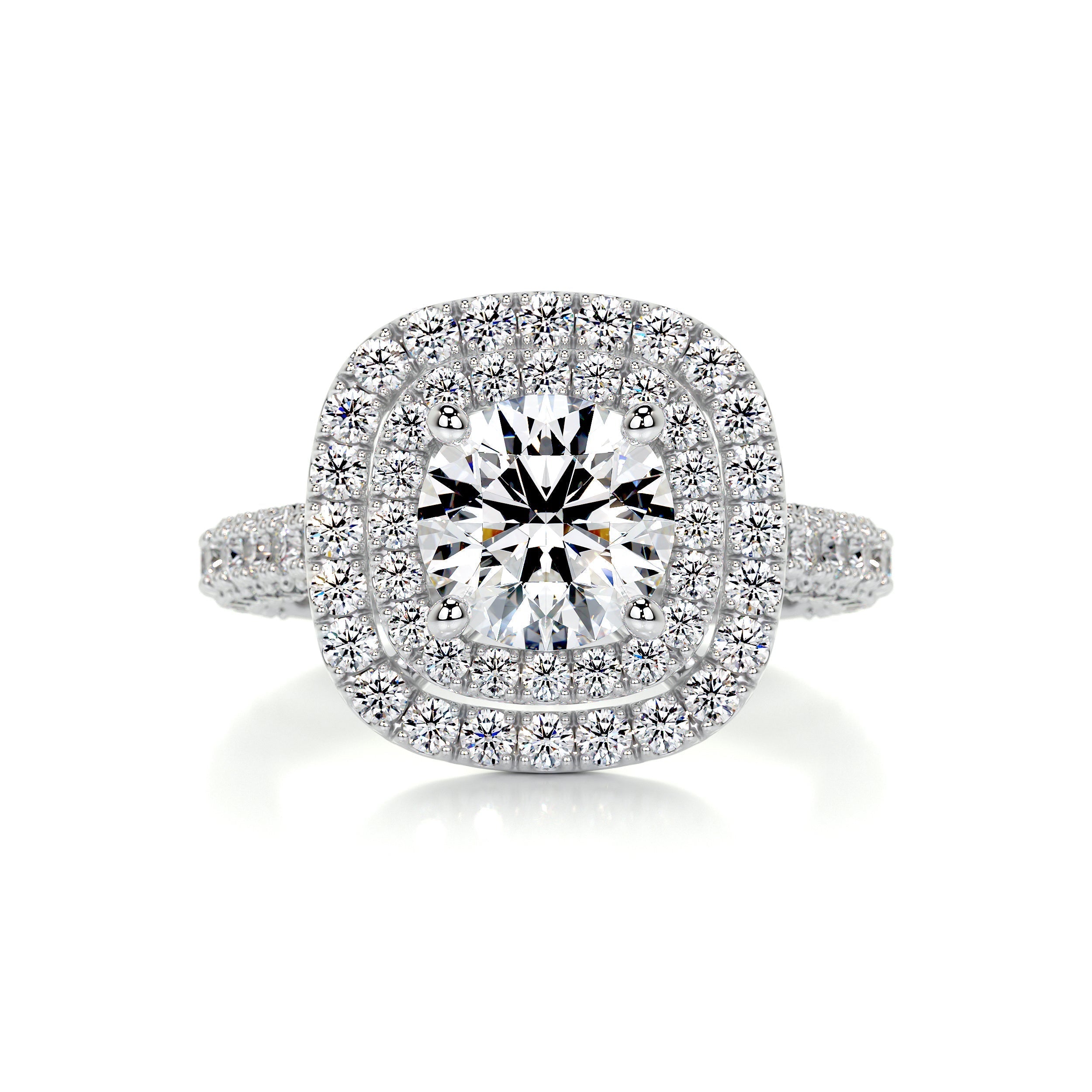 3.05 Carat Round Double Halo Triple Pave Moissanite Engagement Ring
