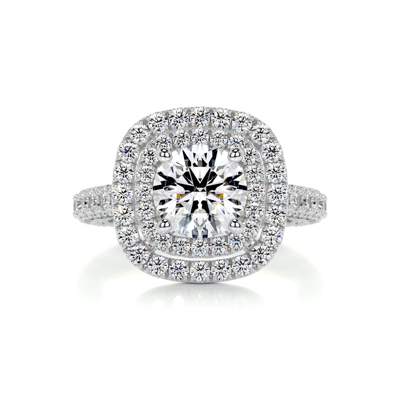 3.05 Carat Round Double Halo Triple Pave Moissanite Engagement Ring