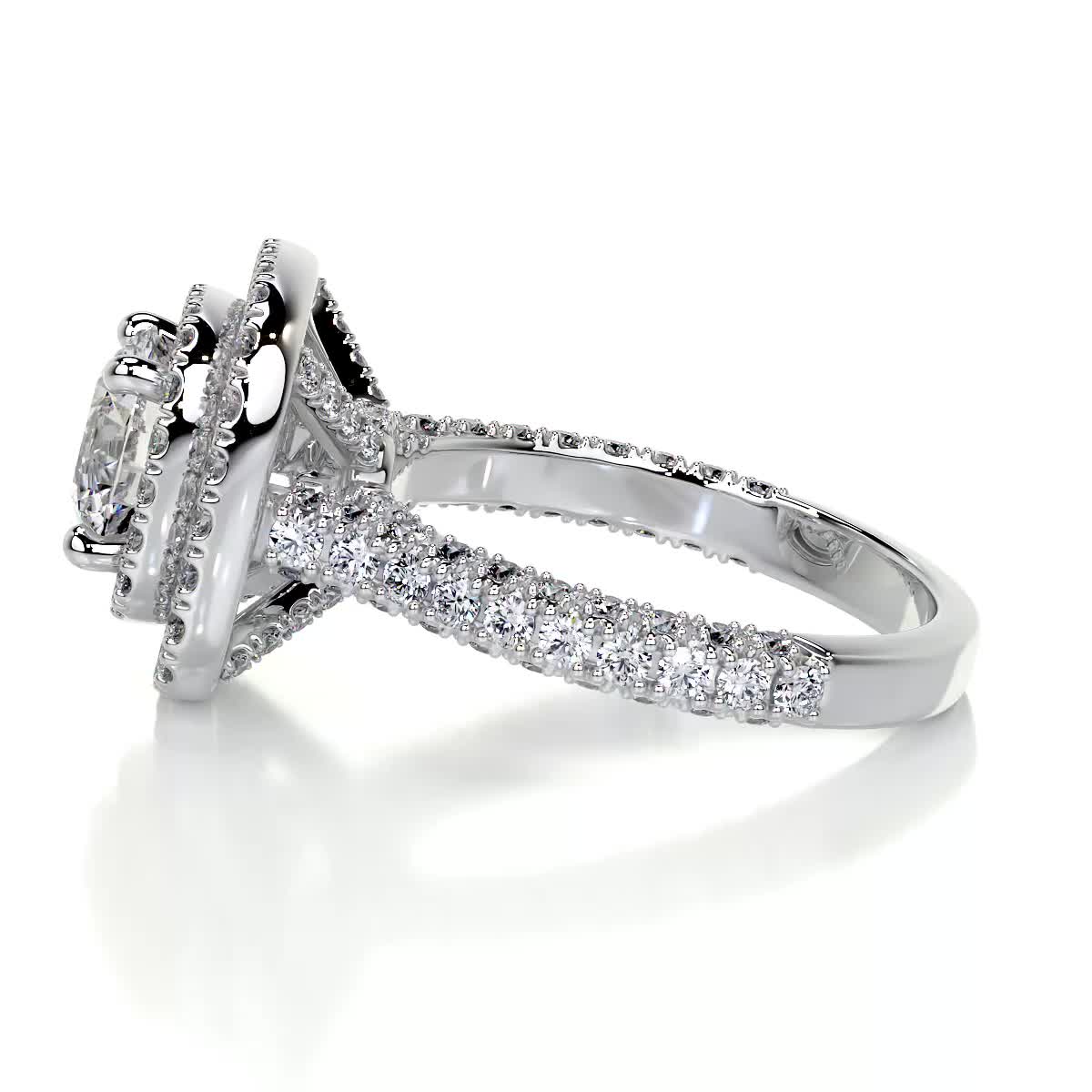 3.05 Carat Round Double Halo Triple Pave Moissanite Engagement Ring