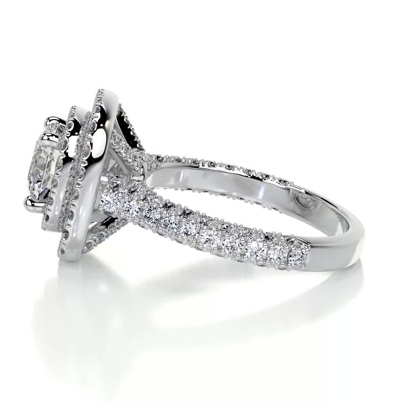 3.05 Carat Round Double Halo Triple Pave Moissanite Engagement Ring