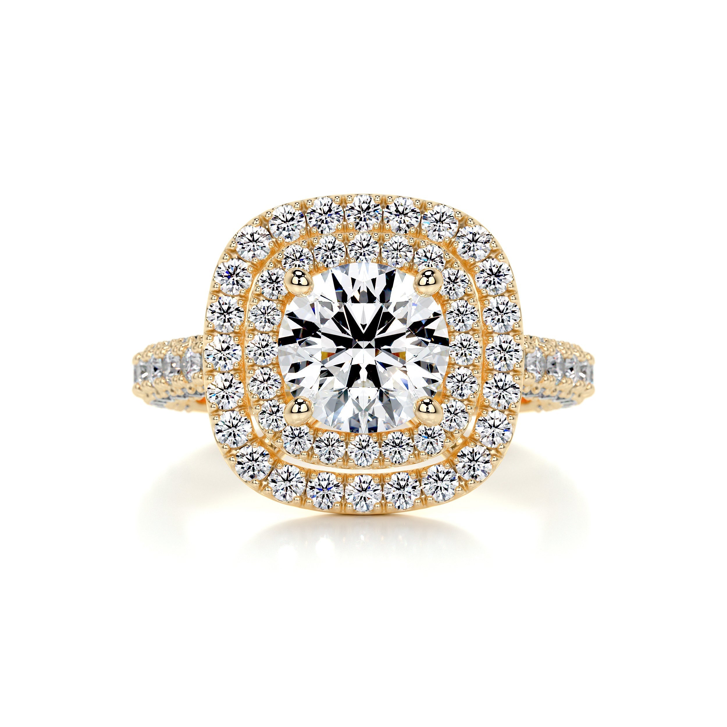 3.05 Carat Round Double Halo Triple Pave Moissanite Engagement Ring