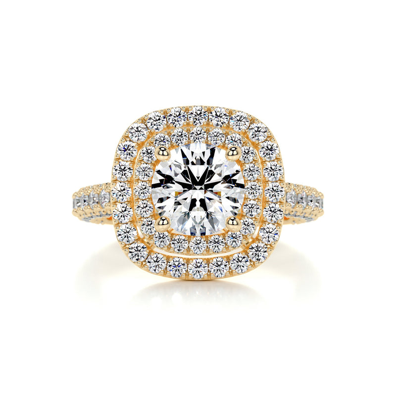 3.05 Carat Round Double Halo Triple Pave Moissanite Engagement Ring