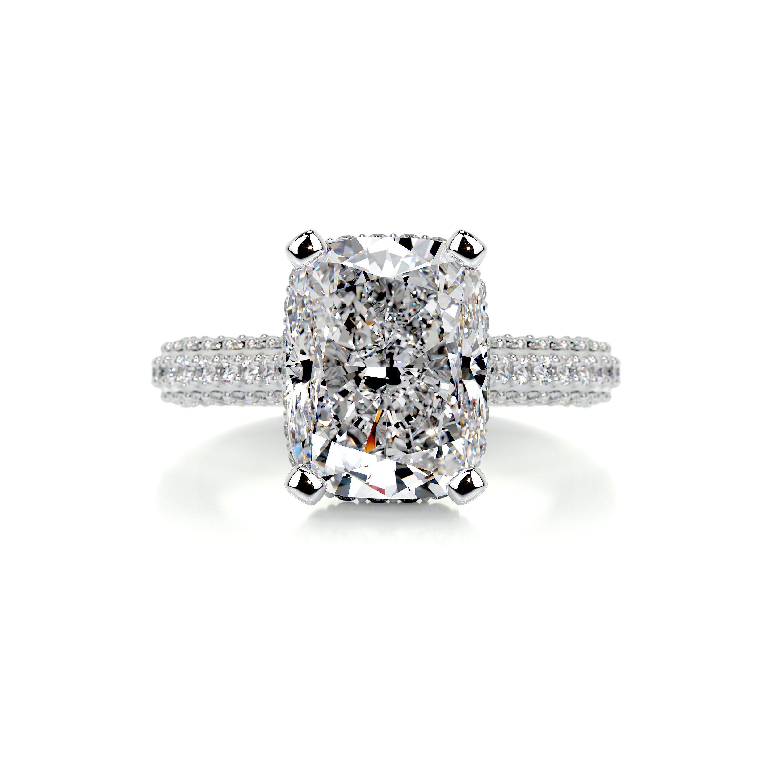 3.6 carat Radiant Hidden Halo Triple Pave Moissanite Engagement Ring
