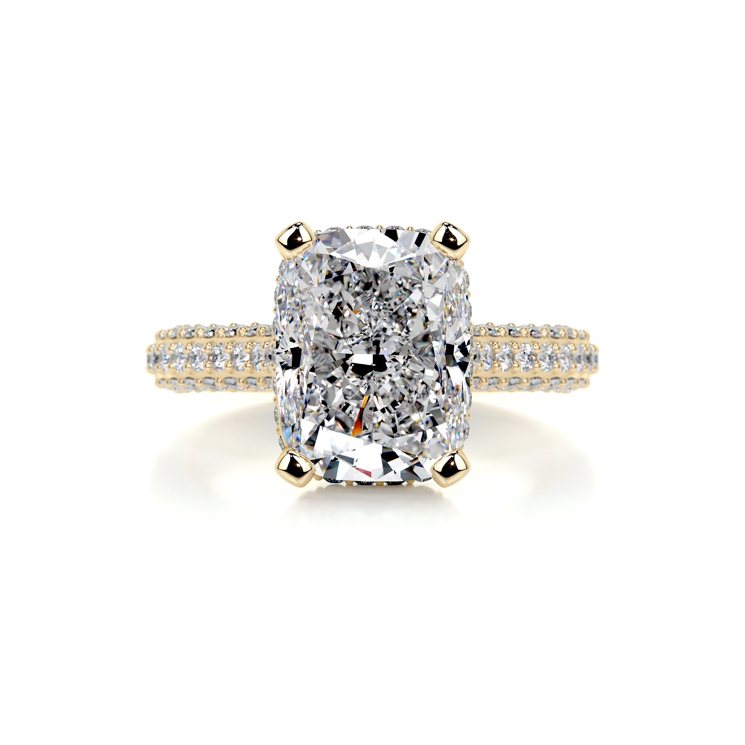 3.6 carat Radiant Hidden Halo Triple Pave Moissanite Engagement Ring