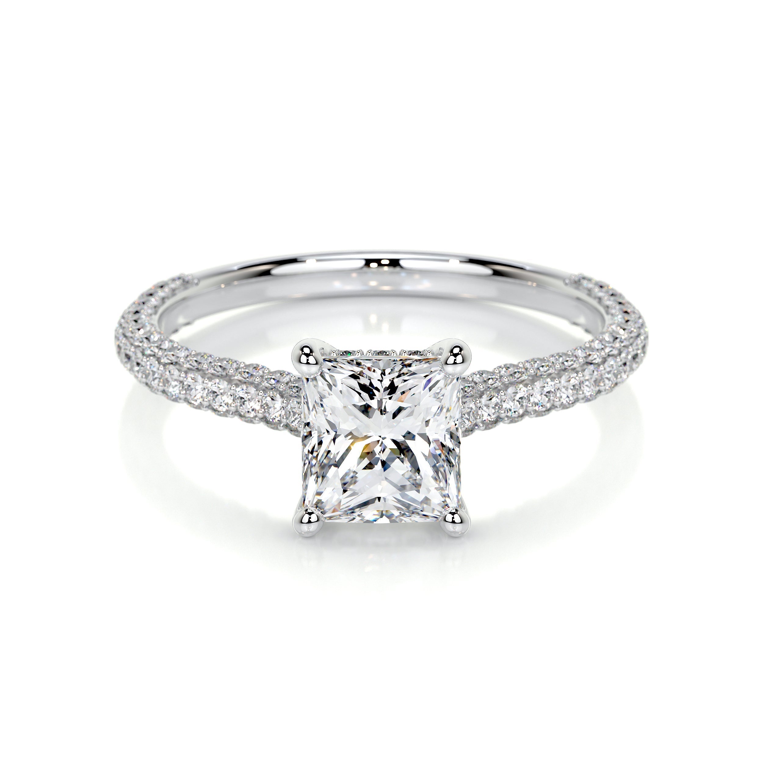2.50 ct Princess Hidden Halo Triple Pave Moissanite Engagement Ring