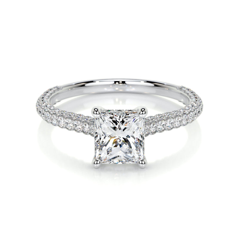2.50 ct Princess Hidden Halo Triple Pave Moissanite Engagement Ring