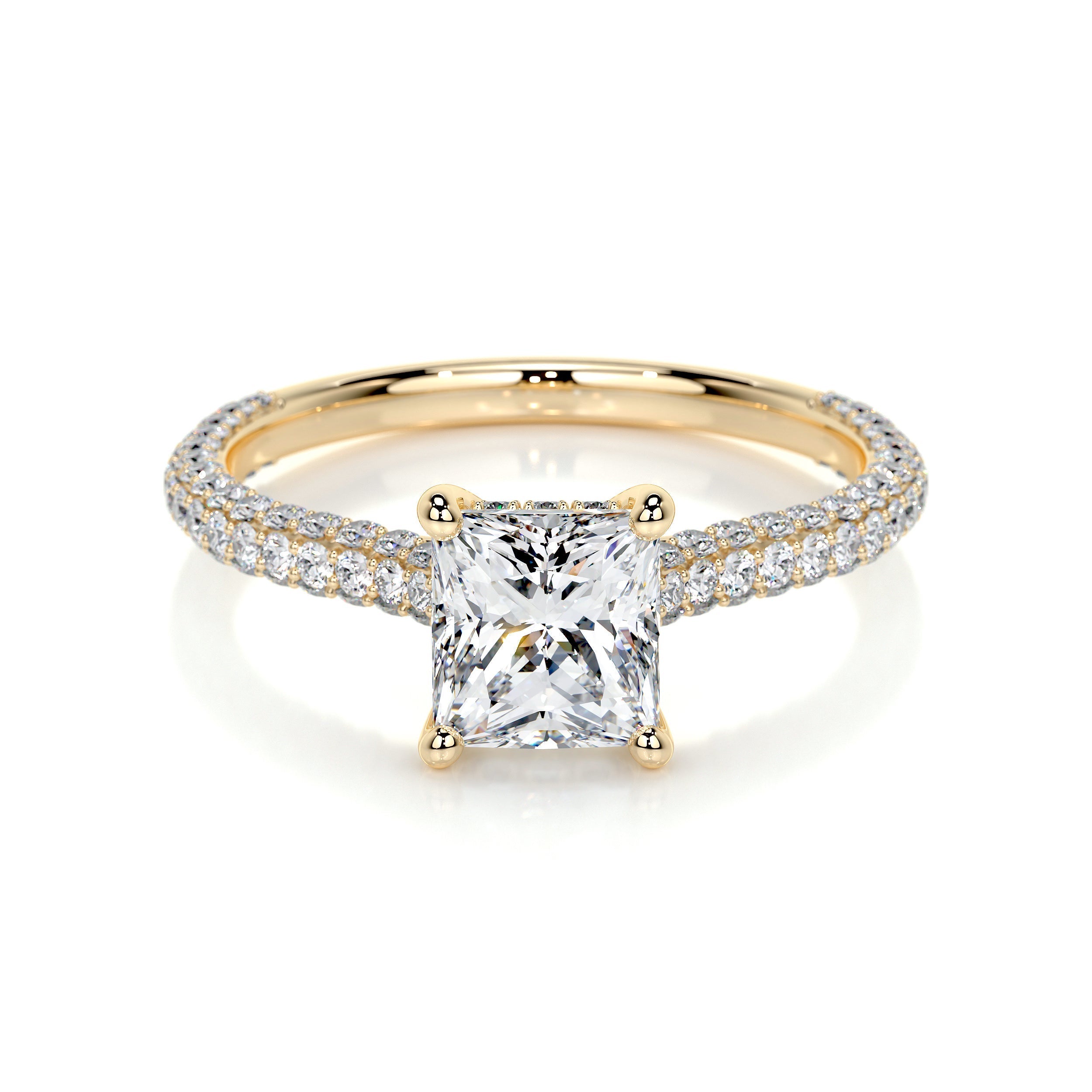 2.50 ct Princess Hidden Halo Triple Pave Moissanite Engagement Ring