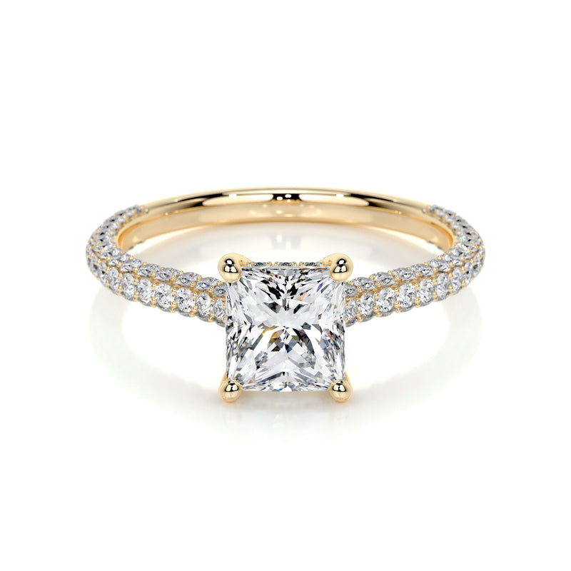 2.50 ct Princess Hidden Halo Triple Pave Moissanite Engagement Ring