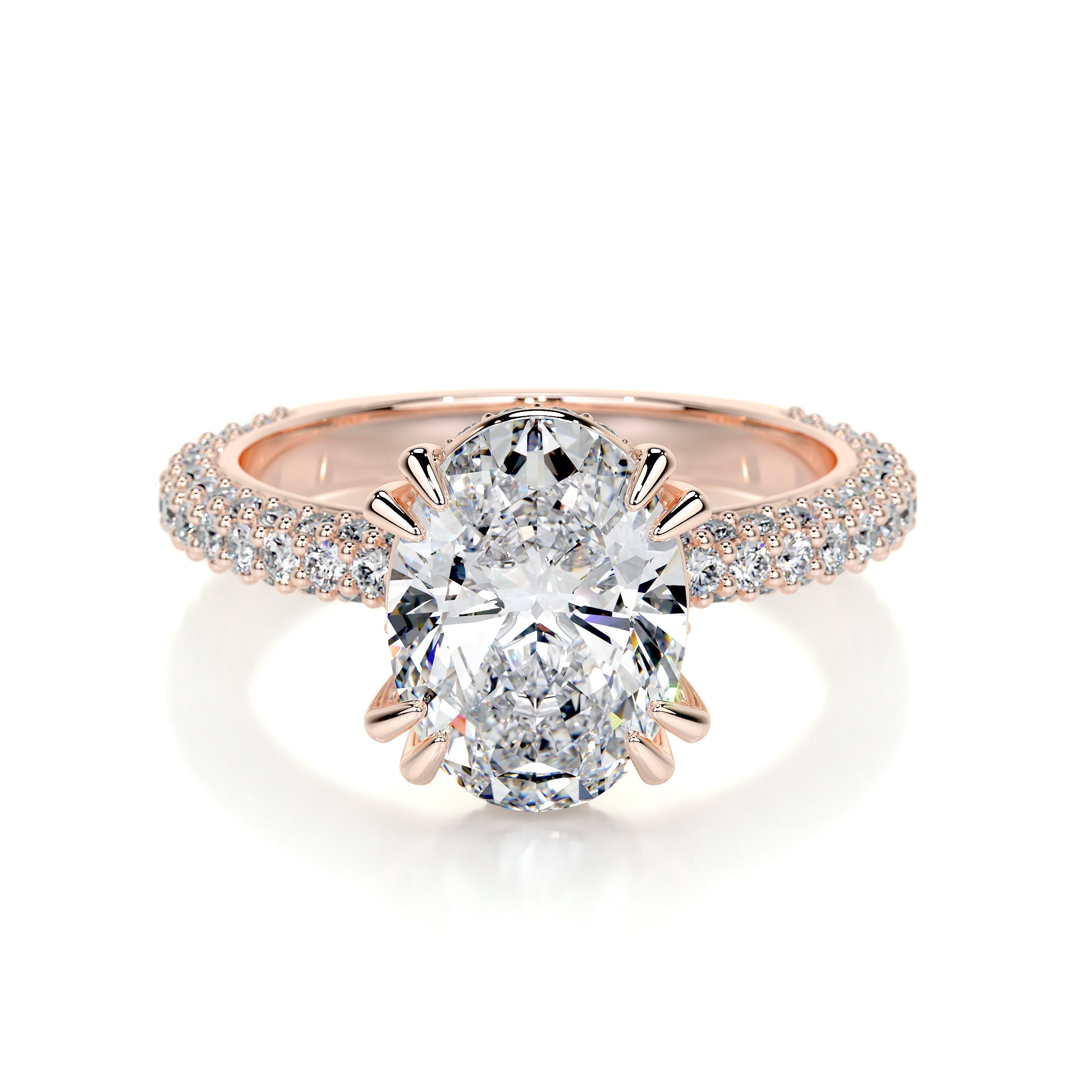 3.5 ct Spectacular Oval Hidden Halo Triple Pave Engagement Ring