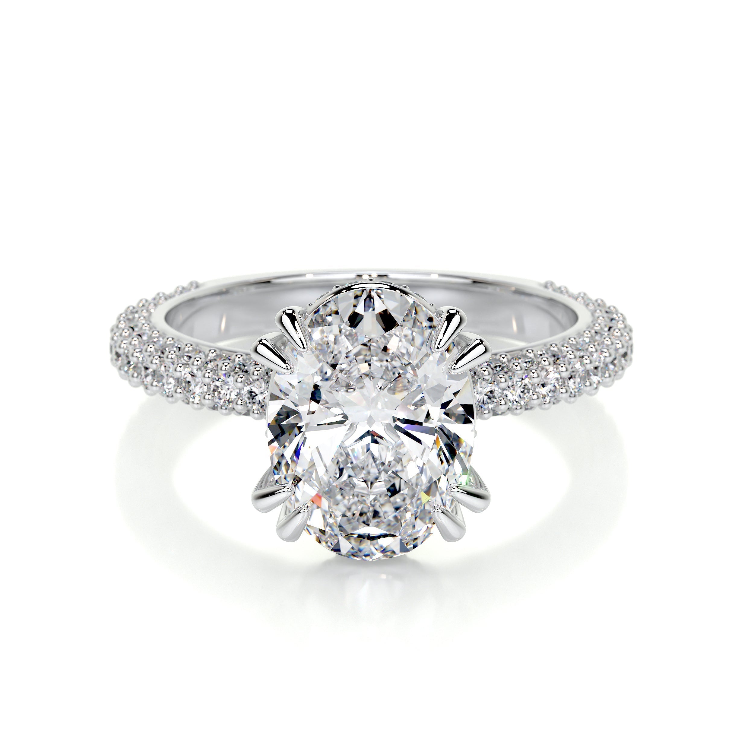 3.5 ct Spectacular Oval Hidden Halo Triple Pave Engagement Ring