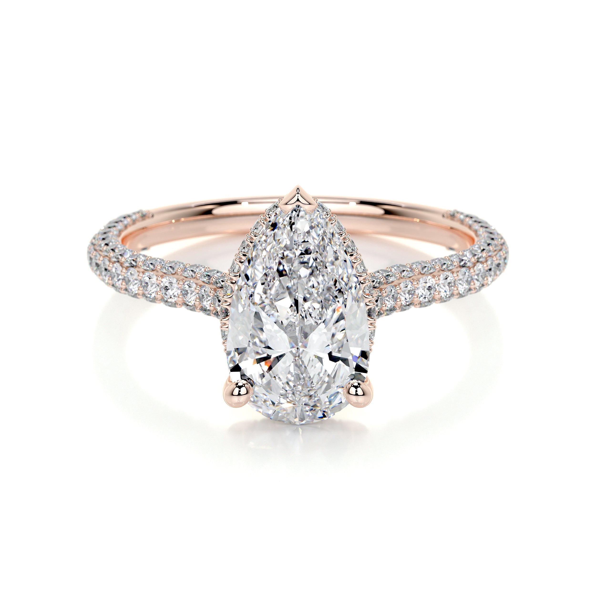 2.0 ct Pear Halo Triple Pave Moissanite Engagement Ring