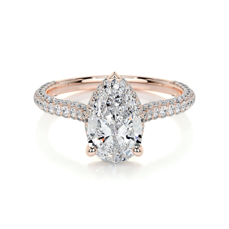 2.0 ct Pear Halo Triple Pave Moissanite Engagement Ring