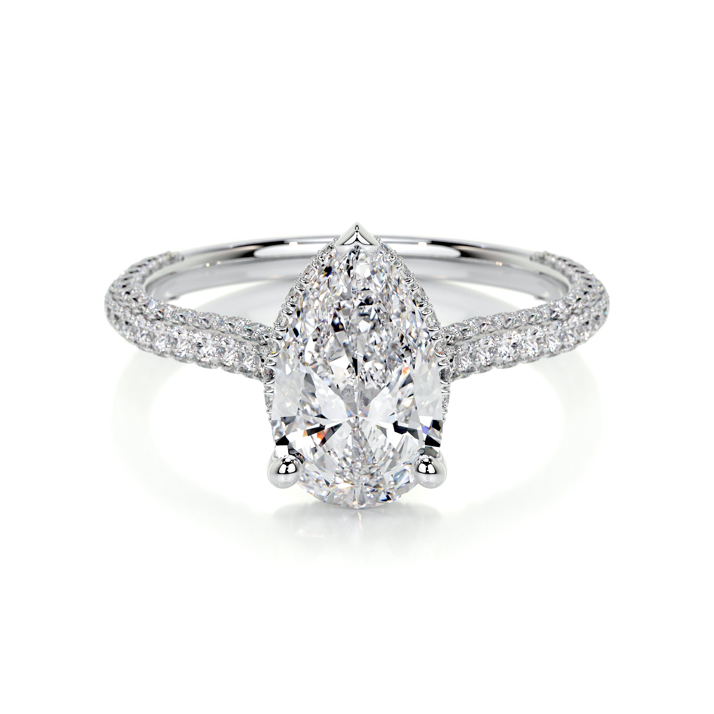 2.0 ct Pear Halo Triple Pave Moissanite Engagement Ring