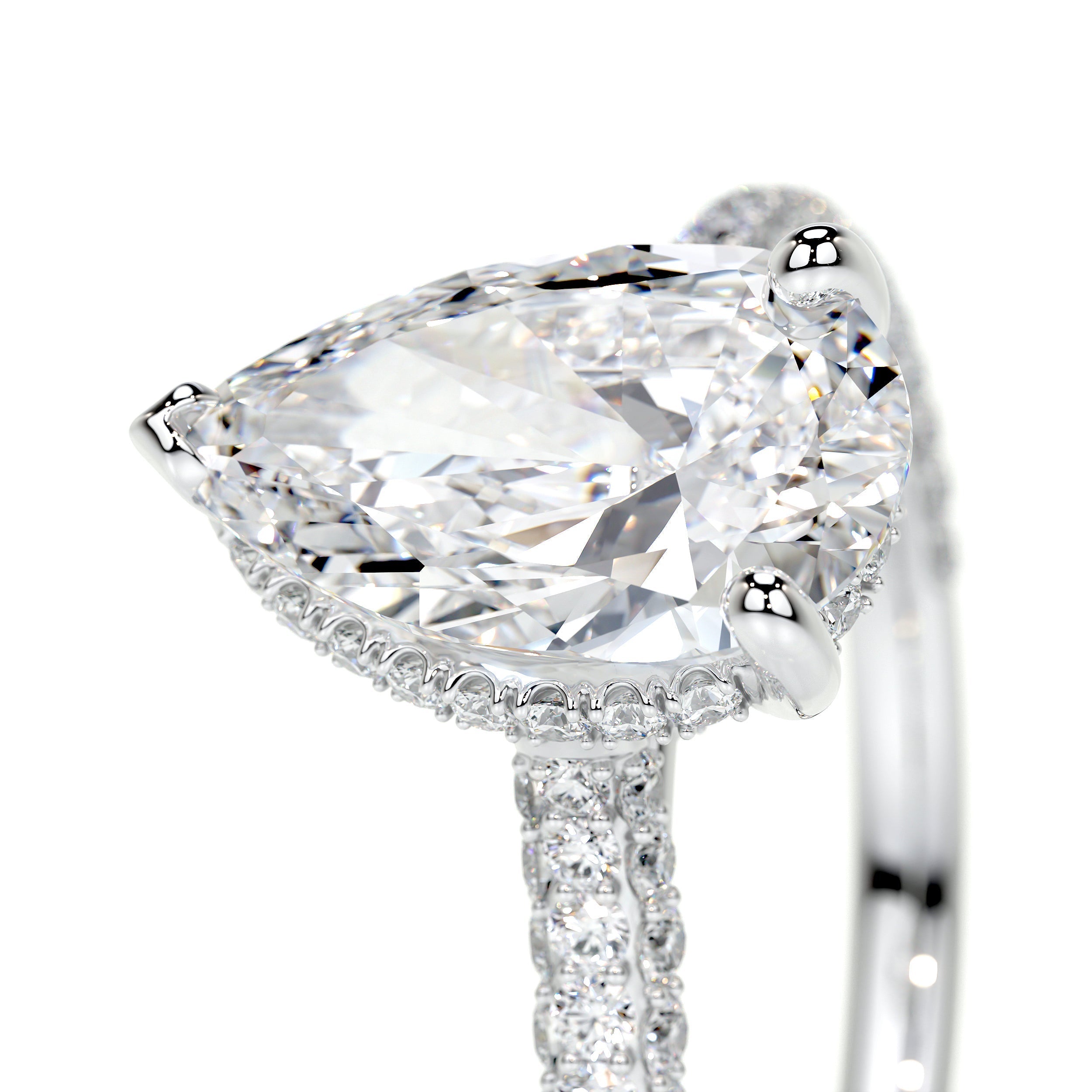 2.0 ct Pear Halo Triple Pave Moissanite Engagement Ring