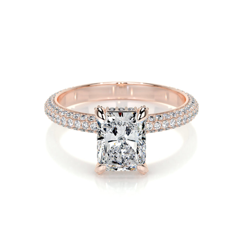 2.25 ct Radiant Cut Moissanite Triple Pavé Engagement Ring