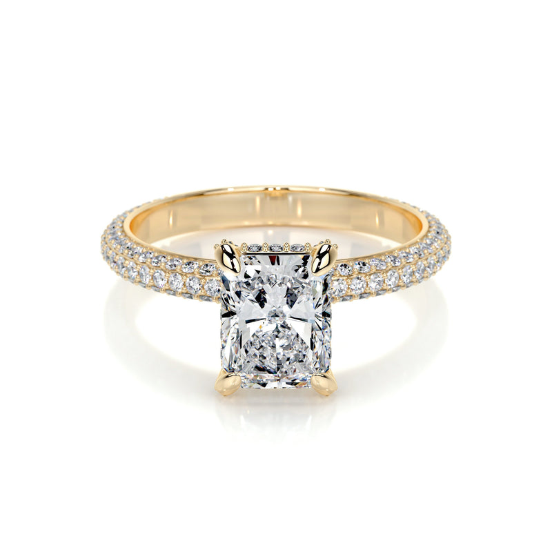 2.25 ct Radiant Cut Moissanite Triple Pavé Engagement Ring