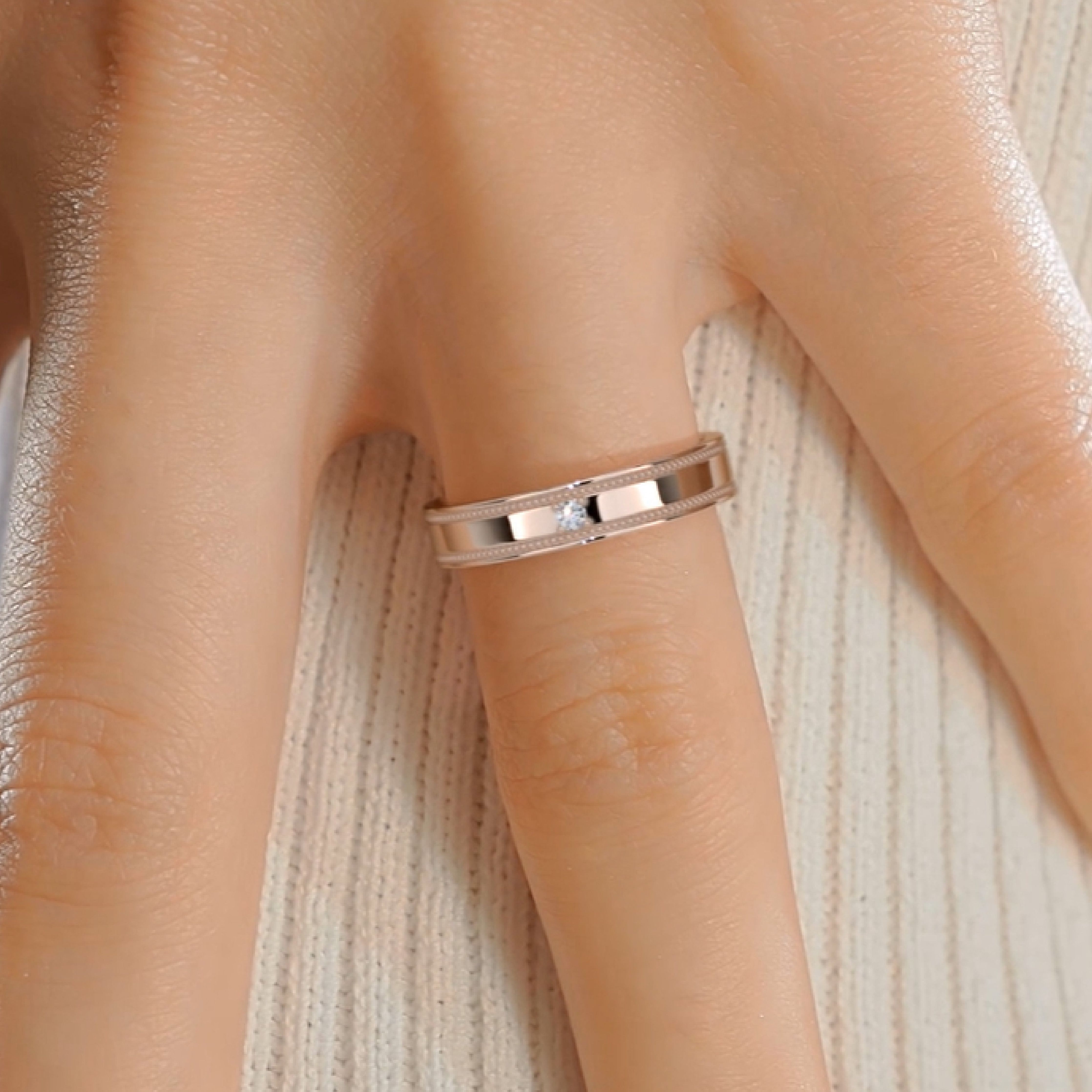 Bezel Set Designing Comfortable Solitaire Moissanite  Wedding Band