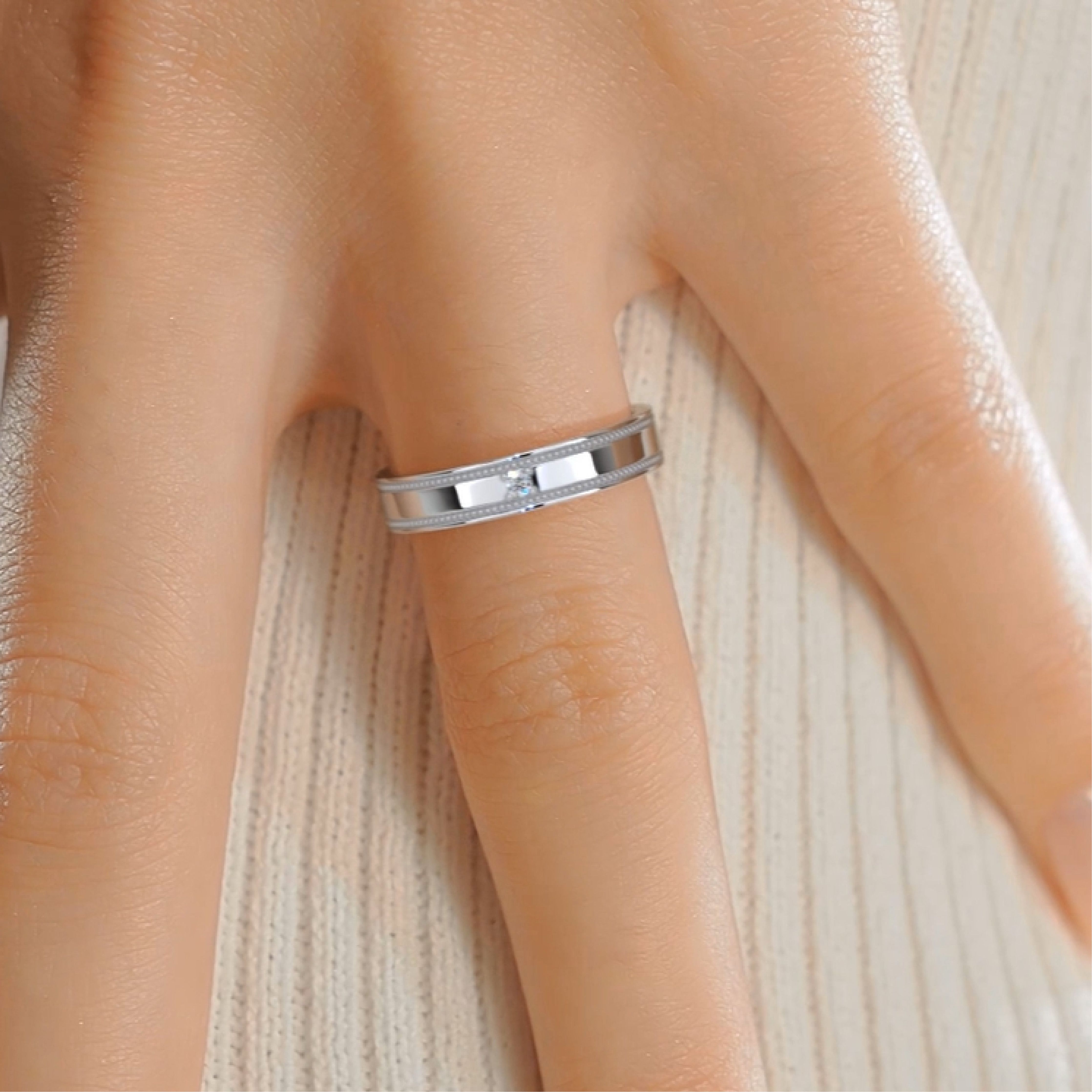 Bezel Set Designing Comfortable Solitaire Moissanite  Wedding Band