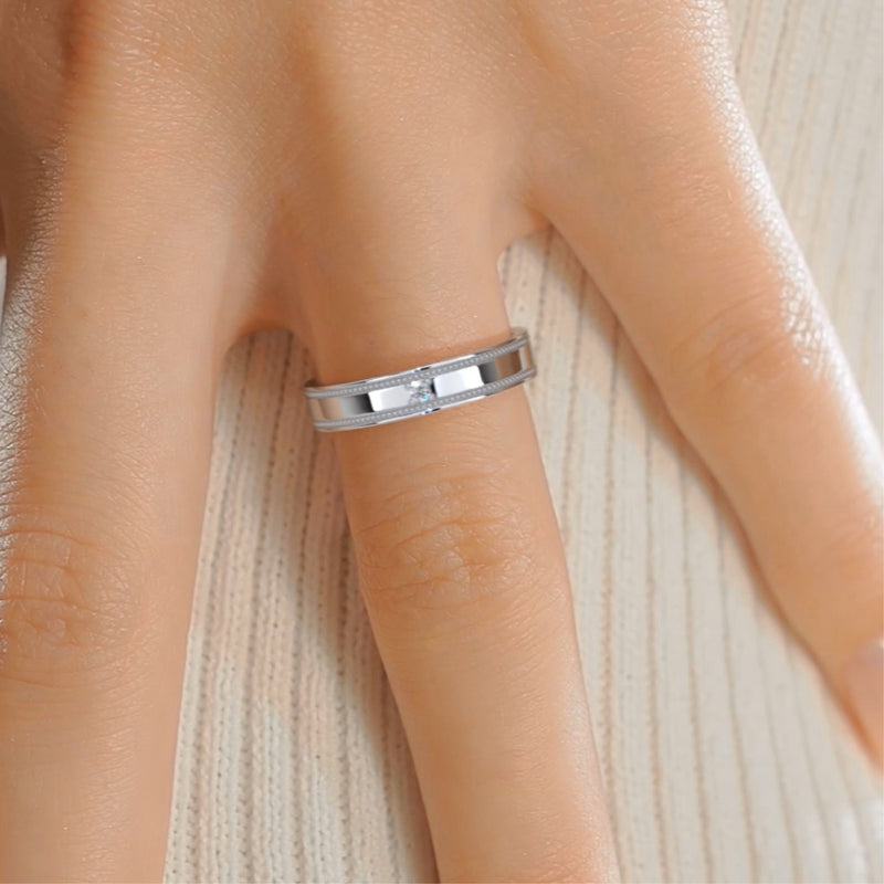 Bezel Set Designing Comfortable Solitaire Moissanite  Wedding Band