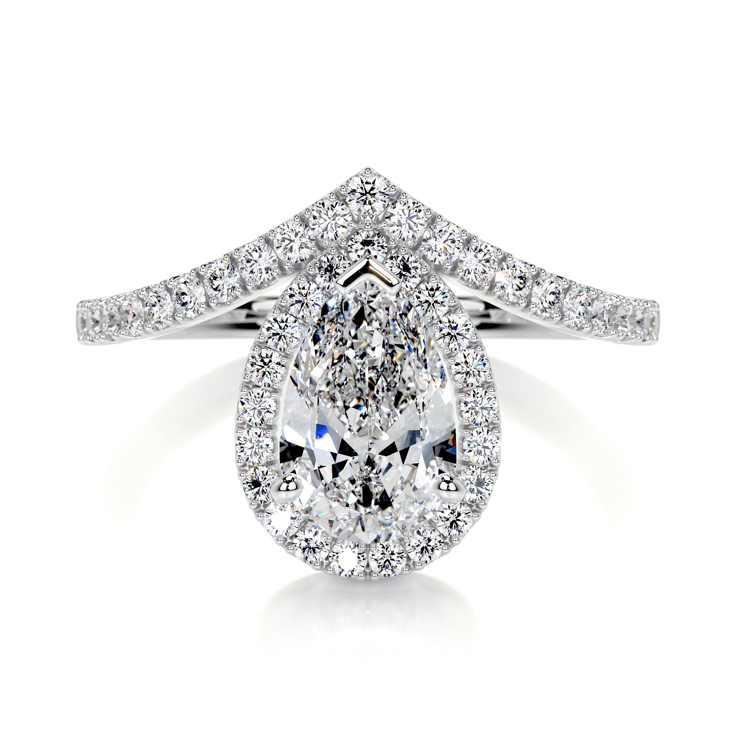 1.95 ct Pear Halo Moissanite Engagement Ring