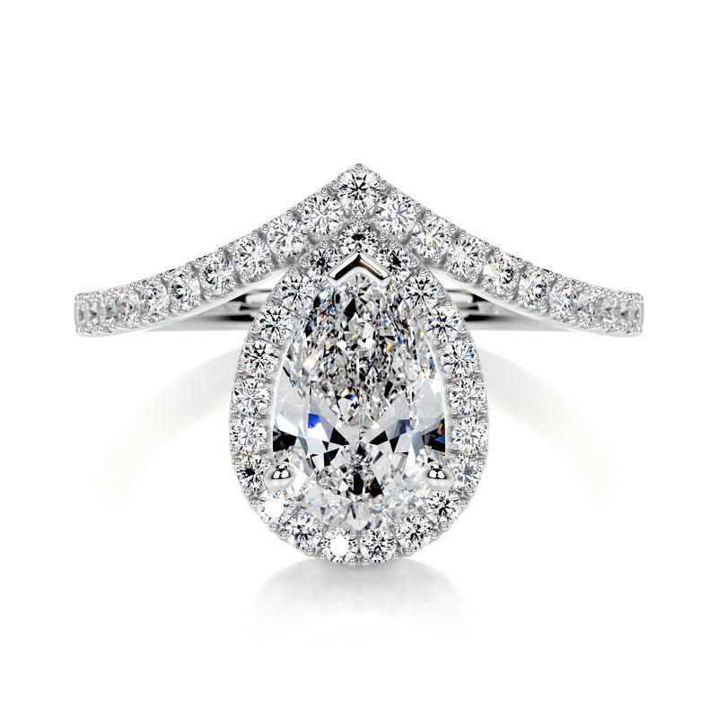 1.95 ct Pear Halo Moissanite Engagement Ring