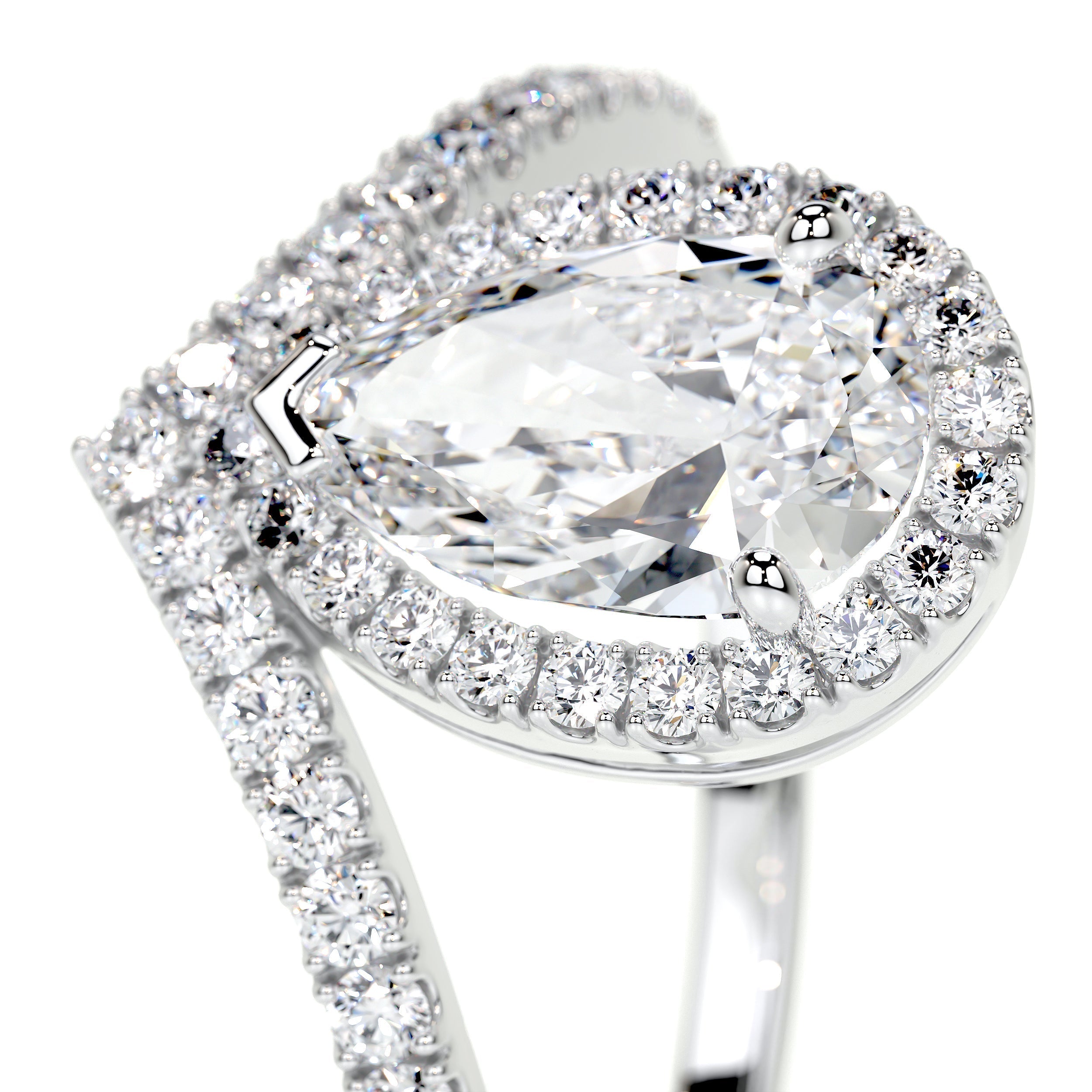 1.95 ct Pear Halo Moissanite Engagement Ring