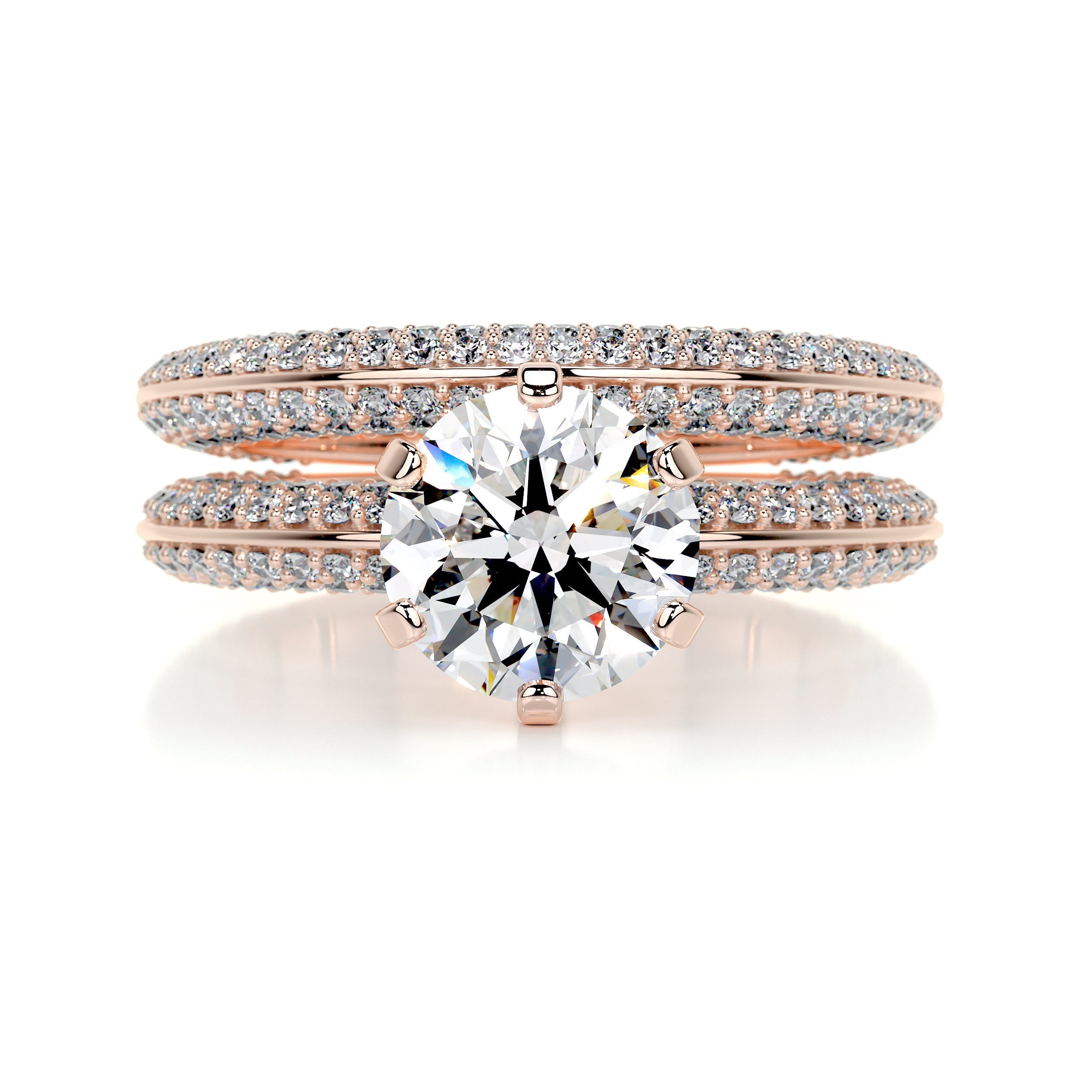 4.21 Carat Round Dual Split Pave Moissanite Bridal Wedding ring set