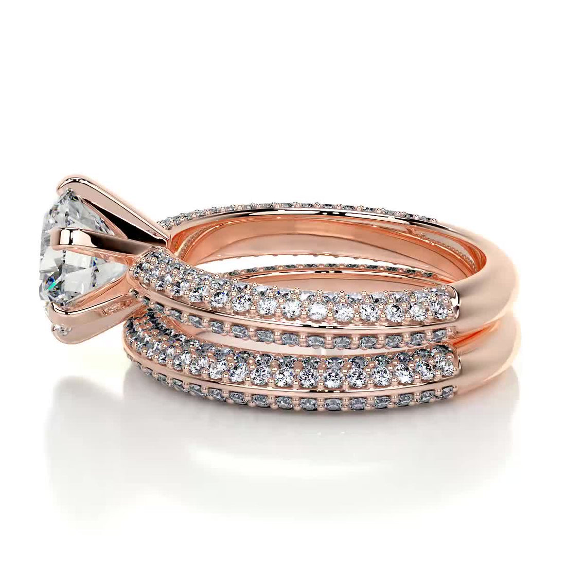 4.21 Carat Round Dual Split Pave Moissanite Bridal Wedding ring set