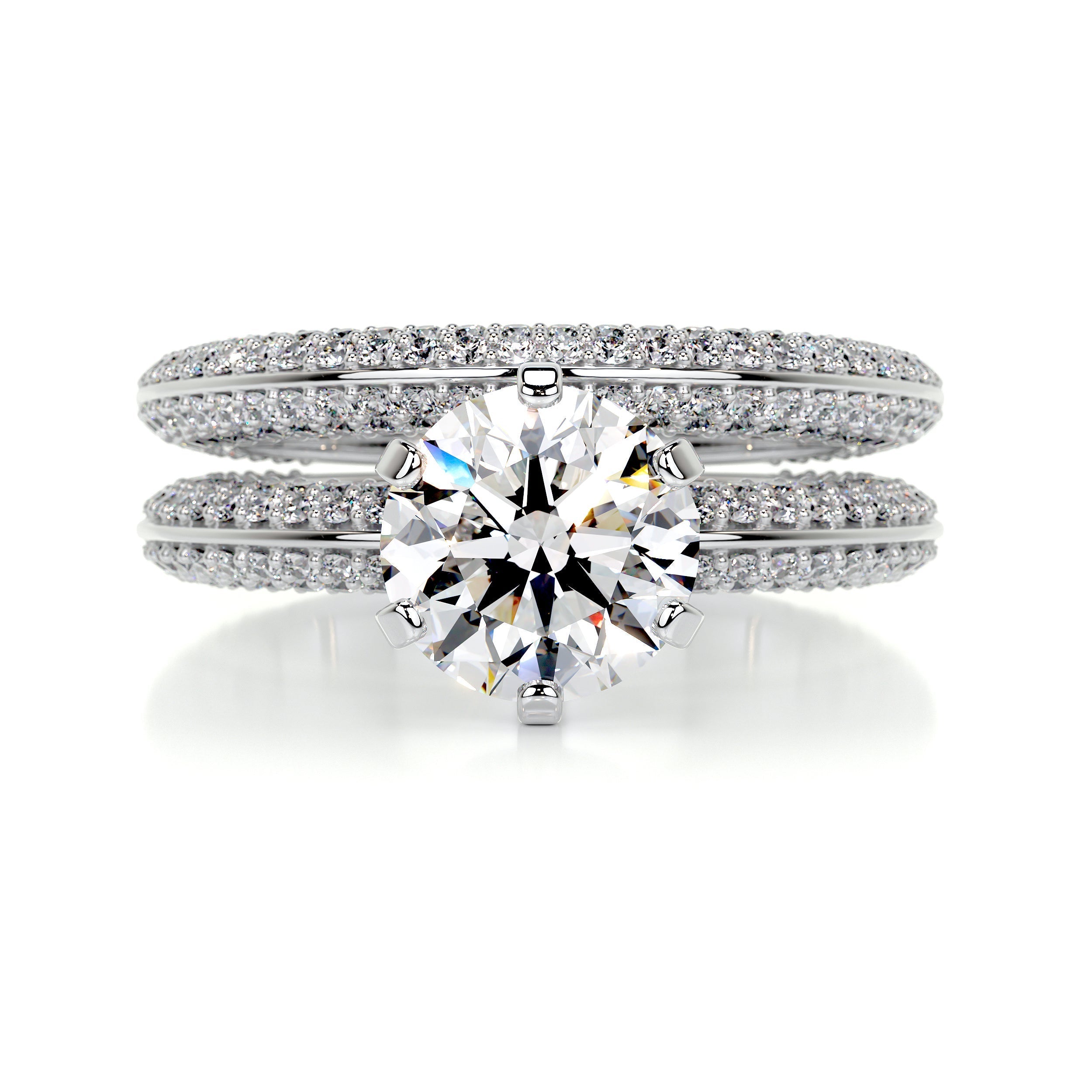 4.21 Carat Round Dual Split Pave Moissanite Bridal Wedding ring set