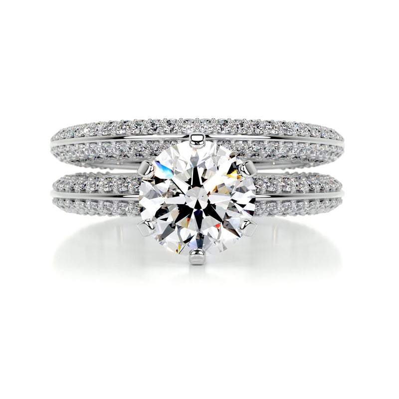 4.21 Carat Round Dual Split Pave Moissanite Bridal Wedding ring set