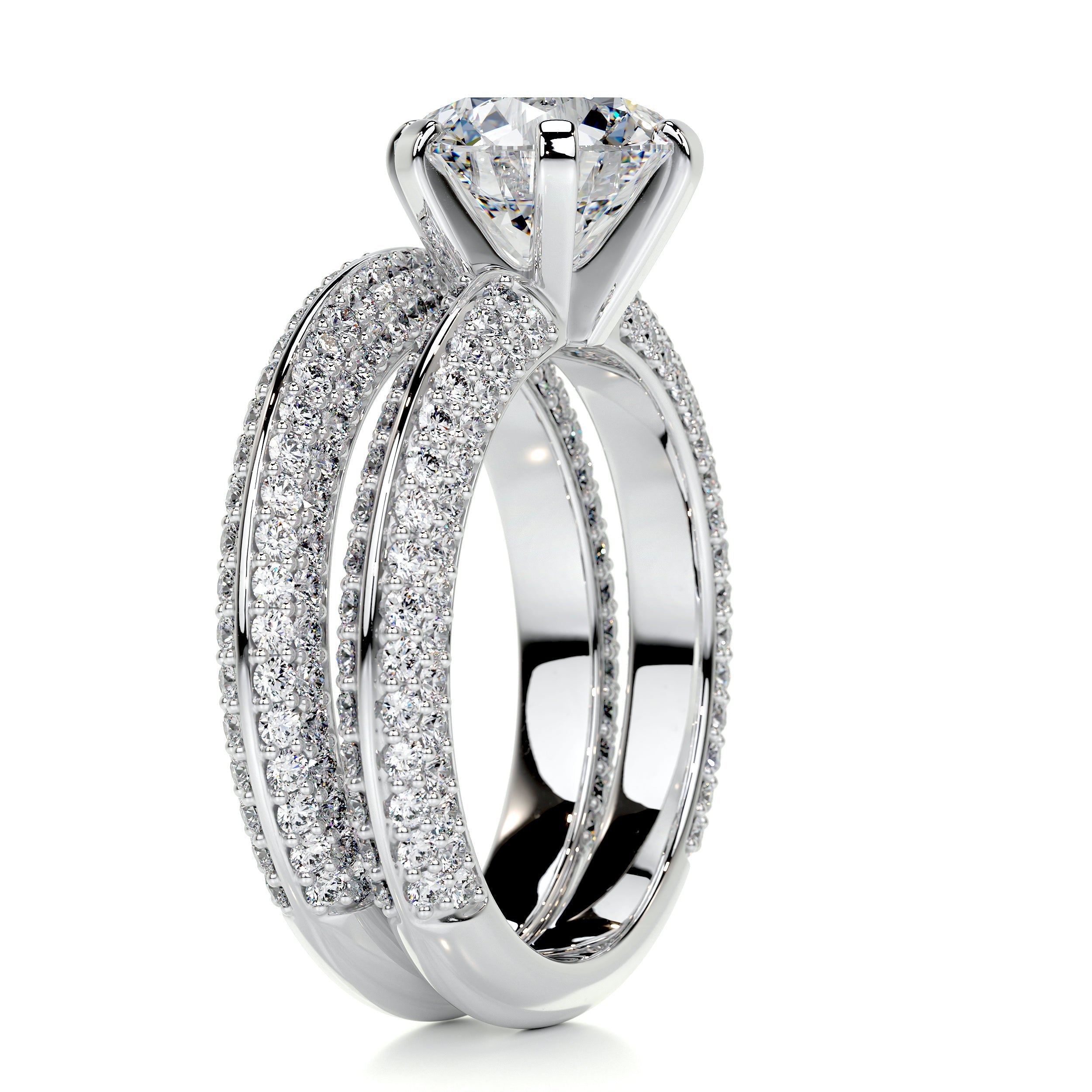 4.21 Carat Round Dual Split Pave Moissanite Bridal Wedding ring set