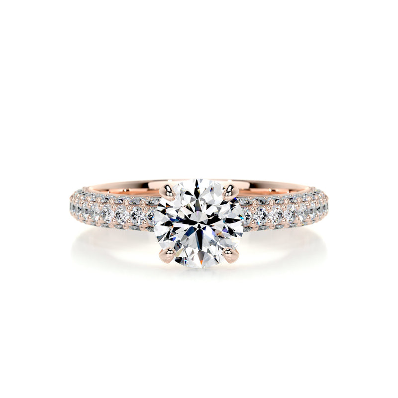2.25 Carat Round Triple Pave Moissanite Engagement Ring