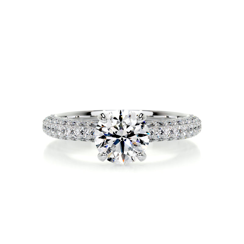 2.25 Carat Round Triple Pave Moissanite Engagement Ring