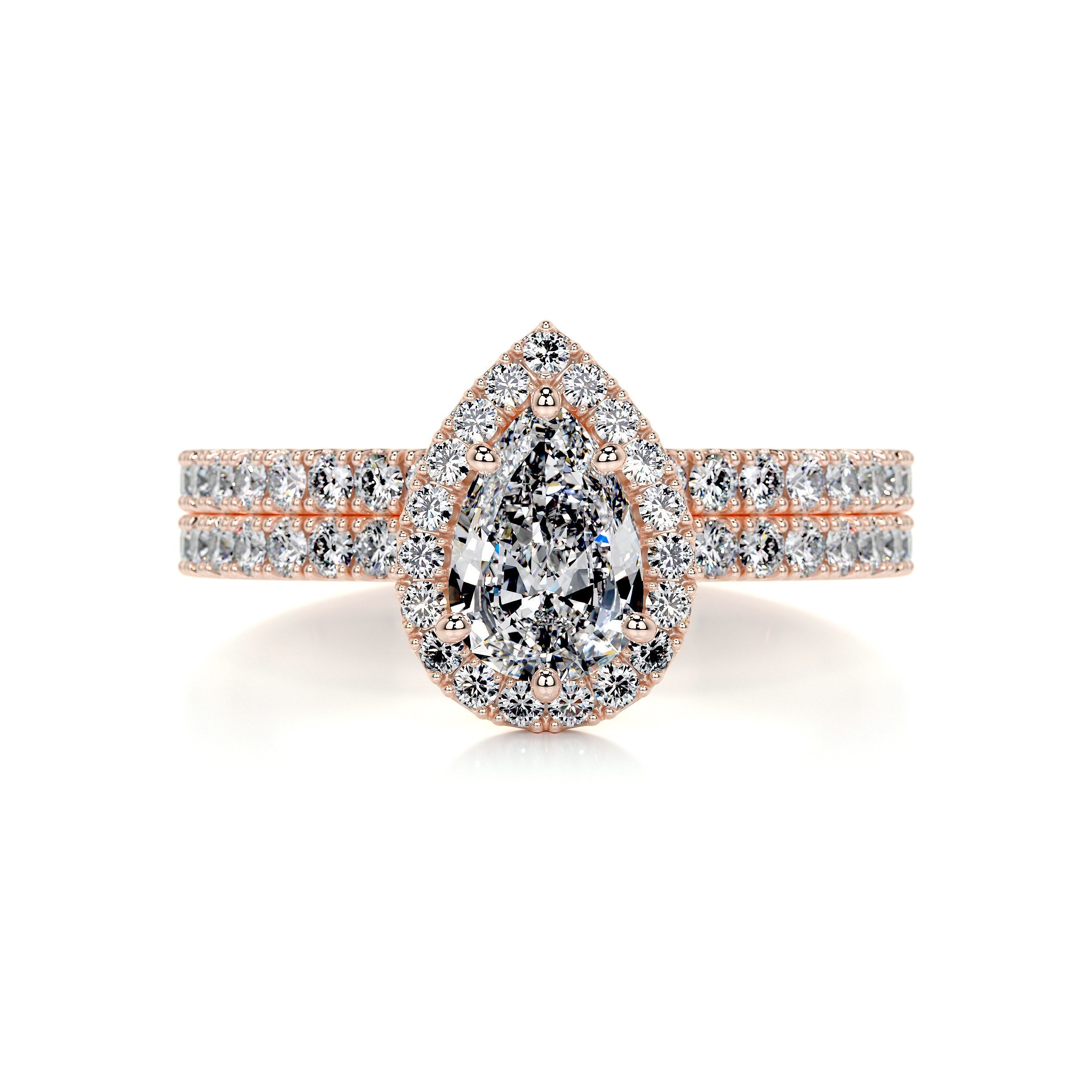 2.65 Carat Pear Halo Moissanite Bridal Wedding ring set