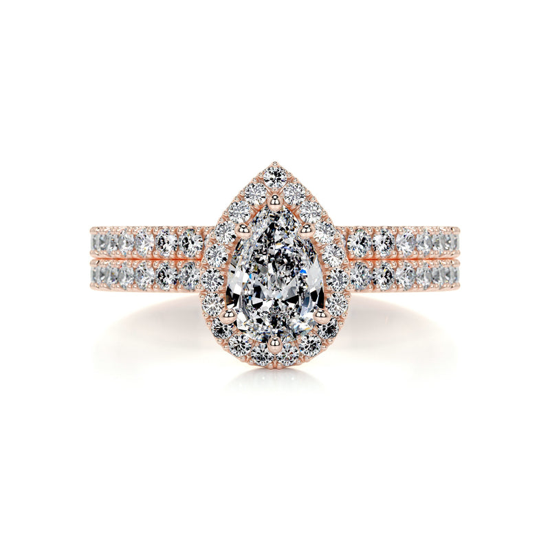 2.65 Carat Pear Halo Moissanite Bridal Wedding ring set